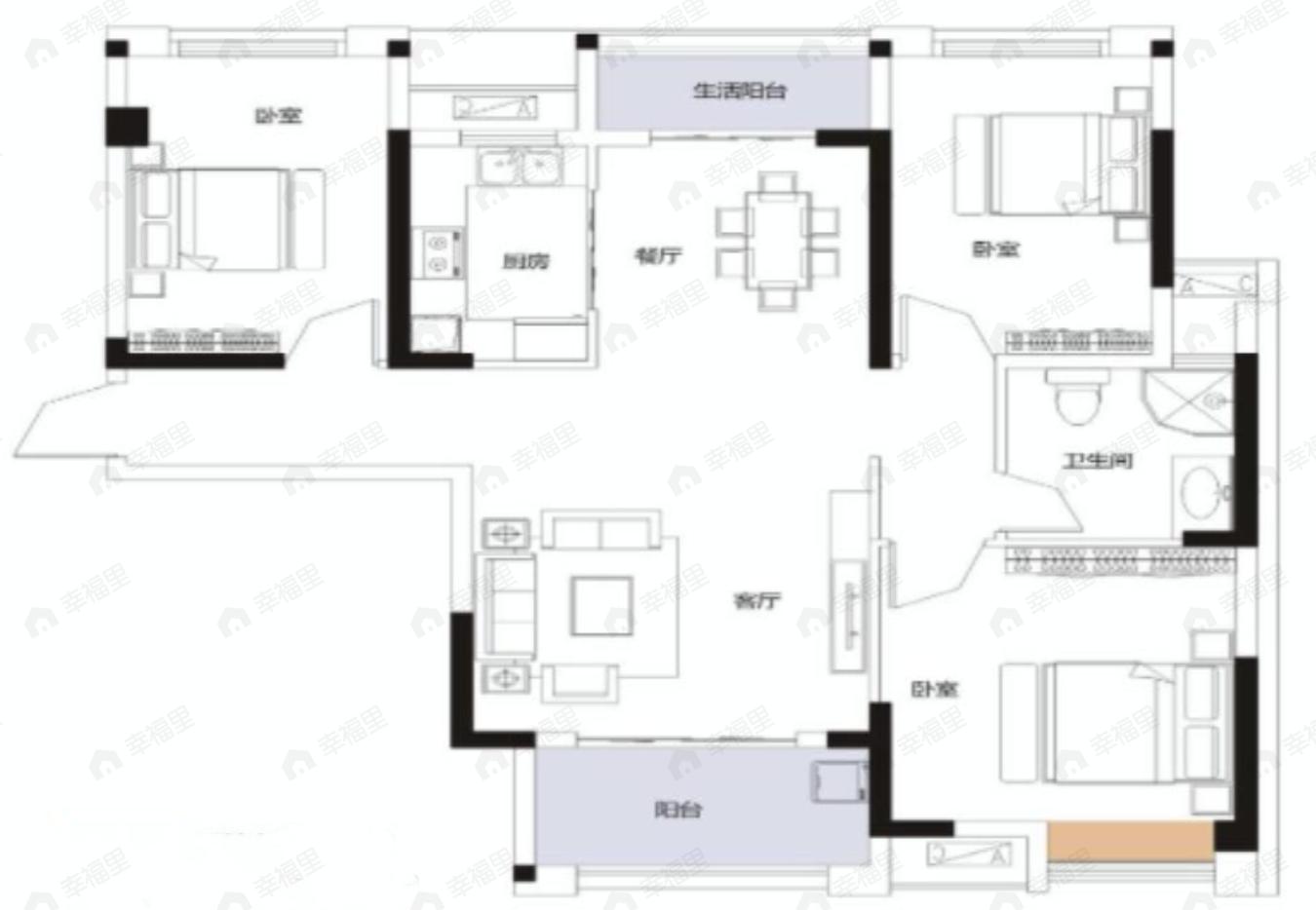 汉北怡景园3室2厅1卫户型图