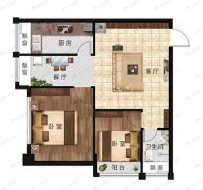 亿安天下城2室2厅1卫户型图