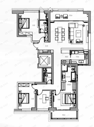 武汉长江中心4室2厅3卫户型图
