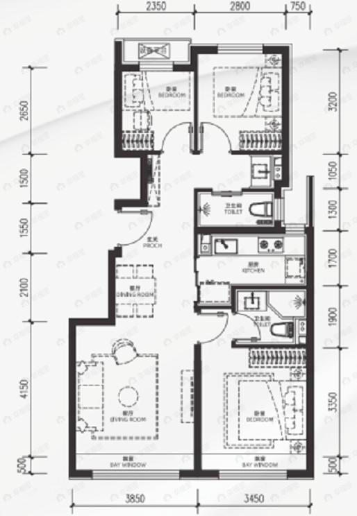 越秀星樾3室2厅2卫户型图