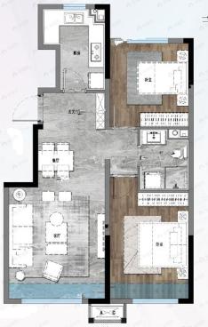 保利·和锦堂煦2室2厅1卫户型图