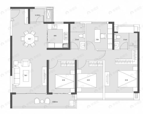 中海二七滨江项目4室2厅2卫户型图