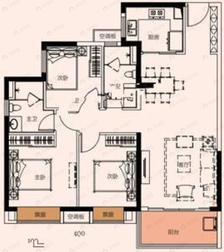 深业鹭栖府3室2厅2卫户型图