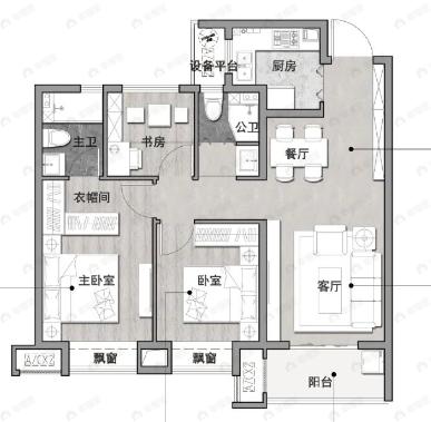 上坤碧桂园云起峰境3室2厅2卫户型图