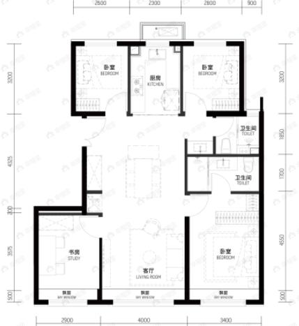 越秀·天玥4室2厅2卫户型图