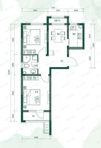 中车花溪镇二期2室1厅1卫户型图