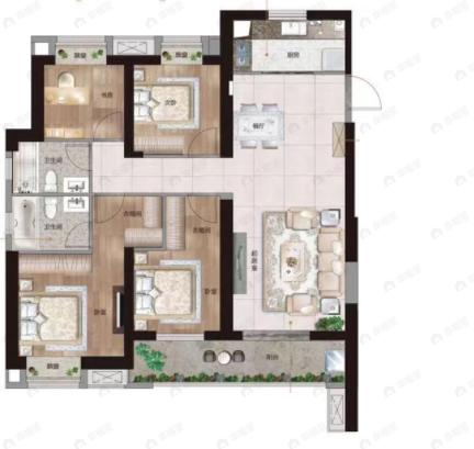 旭辉华宇江悦府4室2厅2卫户型图