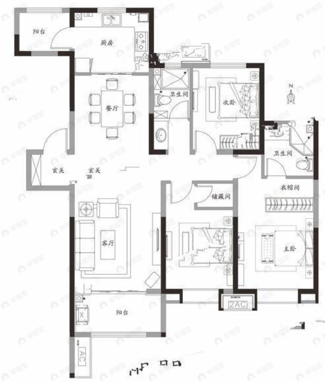 中建锦绣天地·雁知风3室2厅2卫户型图