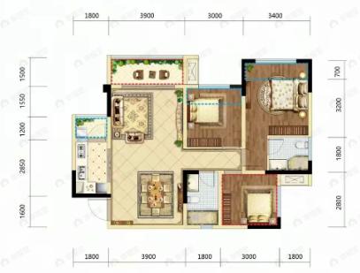 逸都江城3室2厅2卫户型图