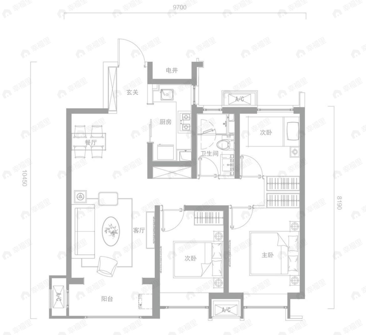 兰州融创城3室2厅1卫户型图