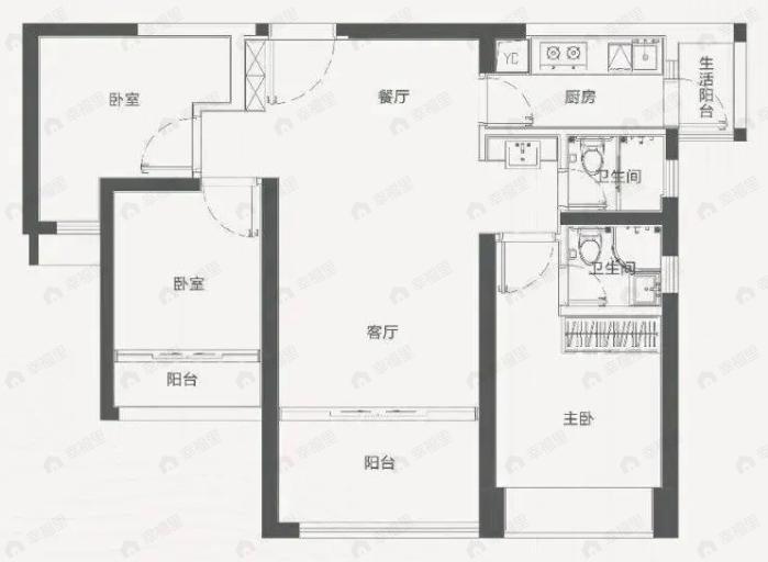 玖玖颂阁3室2厅2卫户型图