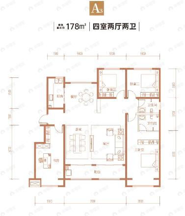 融汇新里程4室2厅2卫户型图