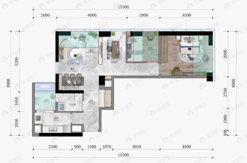 W云上2室2厅1卫户型图