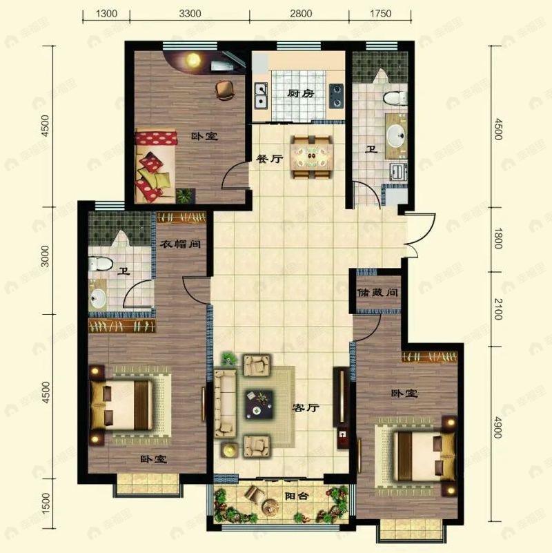 嘉禾名都3室2厅2卫户型图