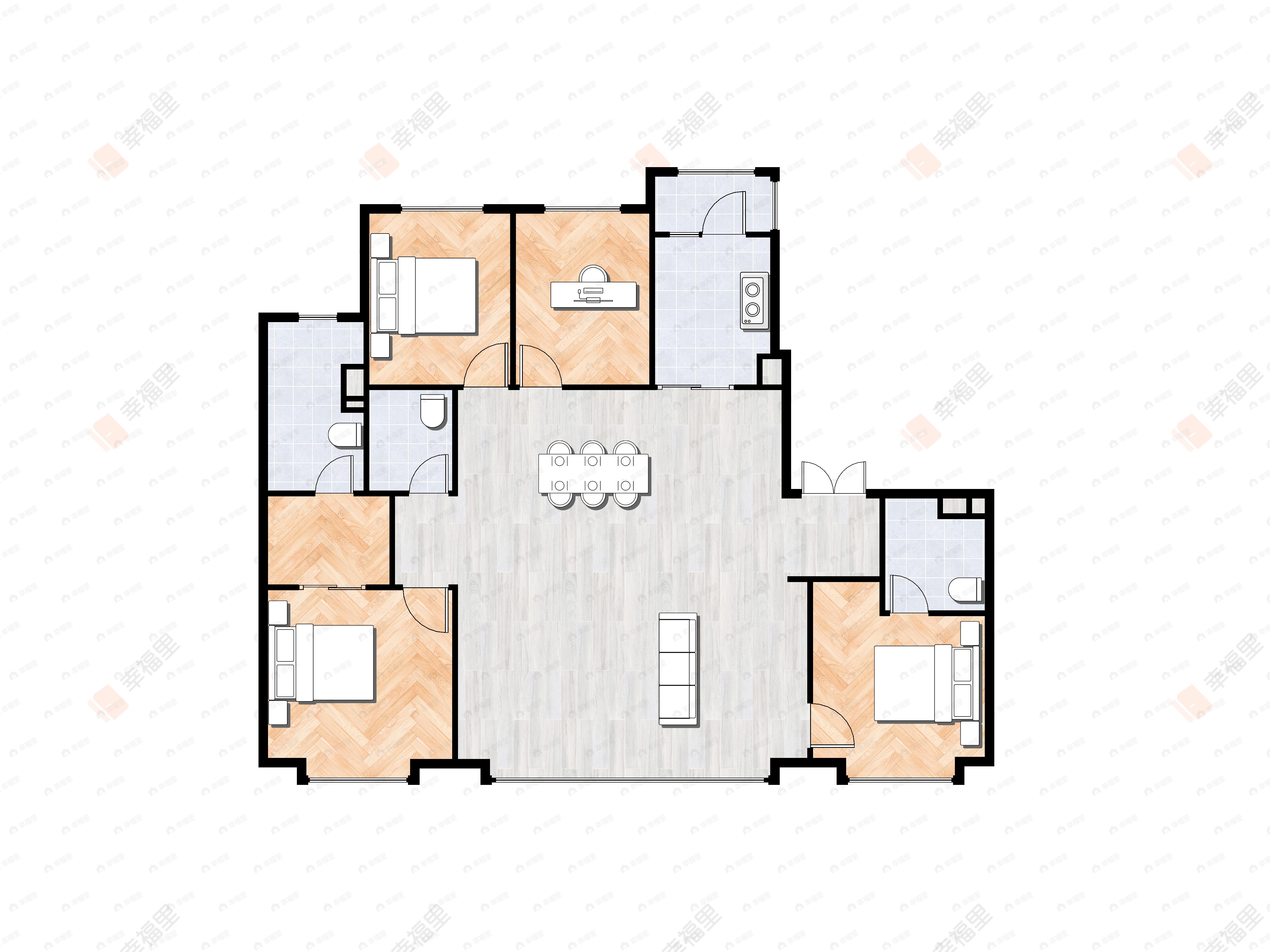 4室2厅3卫建面168平南户型图
