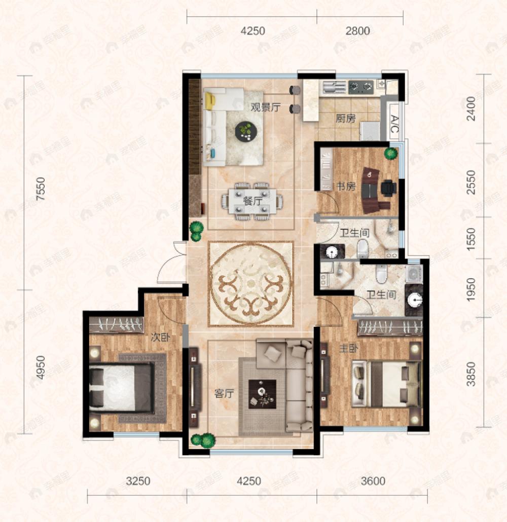 浦江御景湾3室2厅2卫户型图