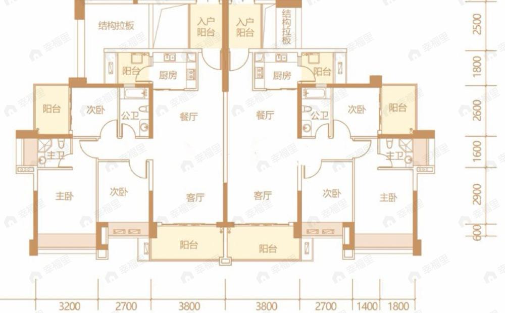 4室2厅2卫建面104平南户型图