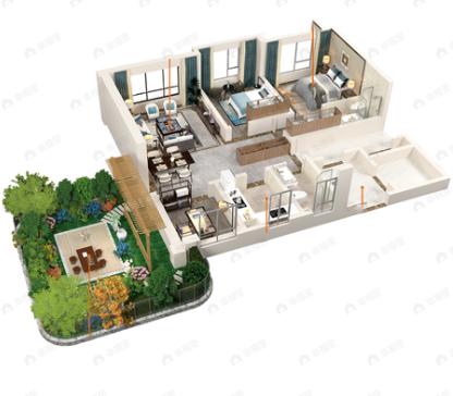 3室2厅2卫建面139m²南|北户型图