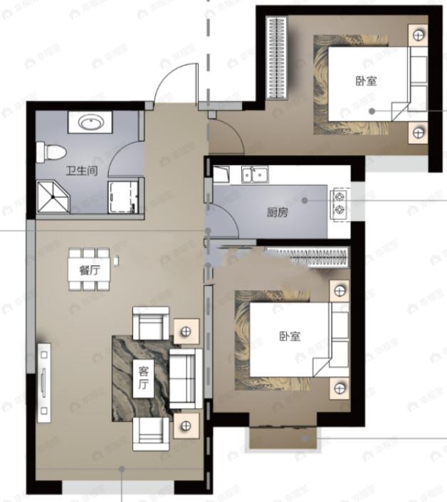 树人莱雅居2室2厅1卫户型图
