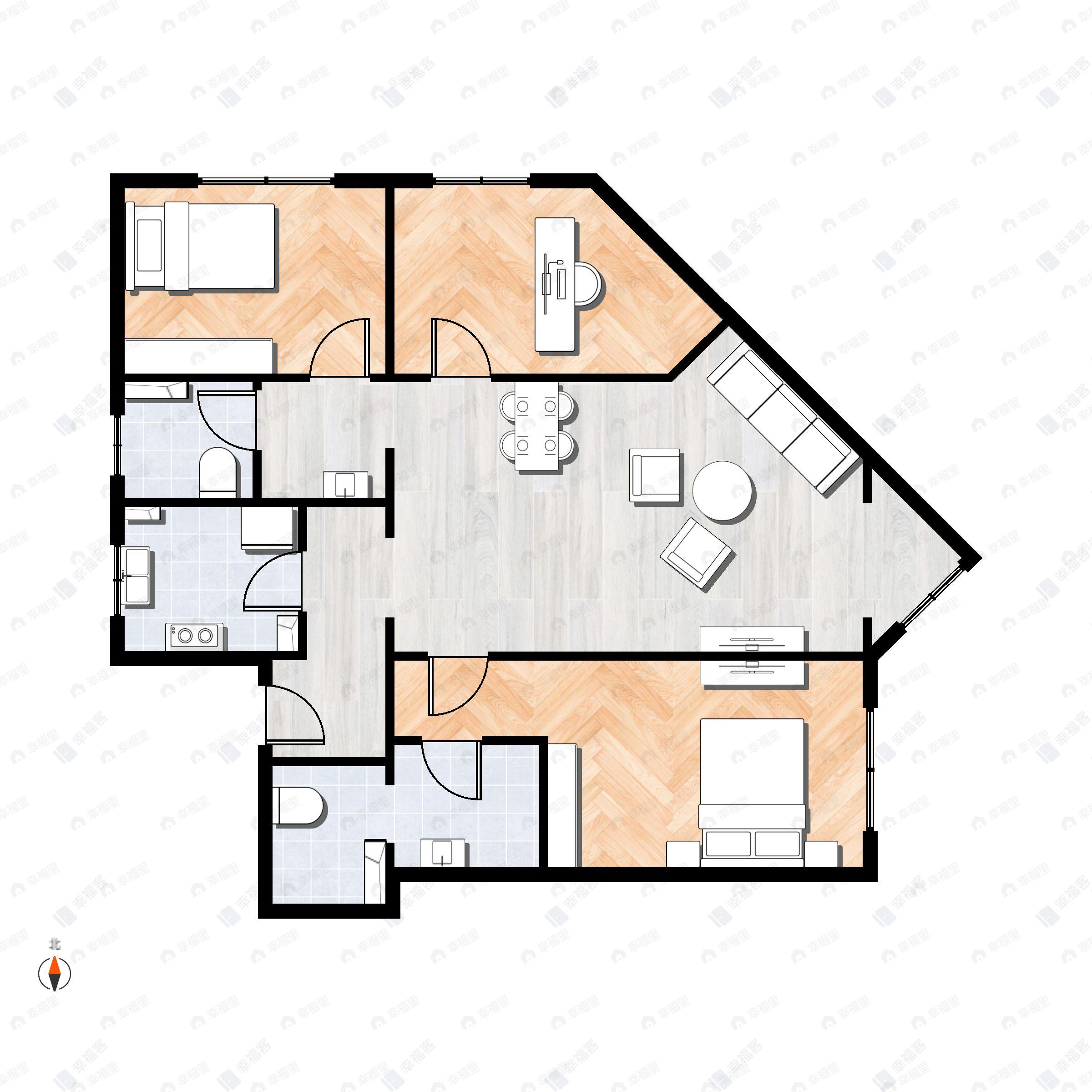 3室2厅2卫建面135m²东|北户型图