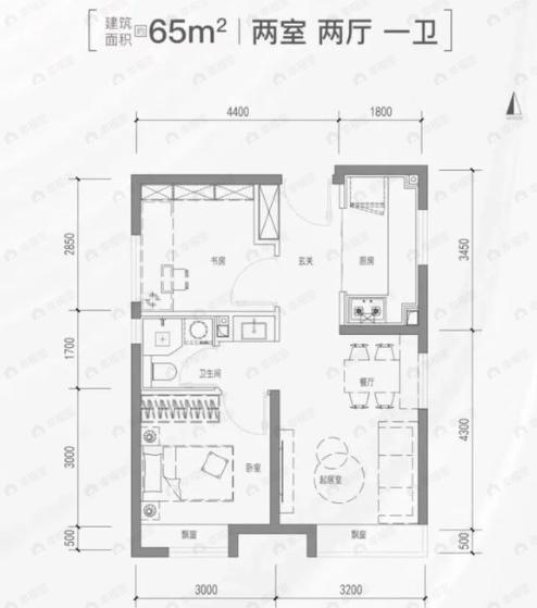 北京城建·国誉朝华2室2厅1卫户型图