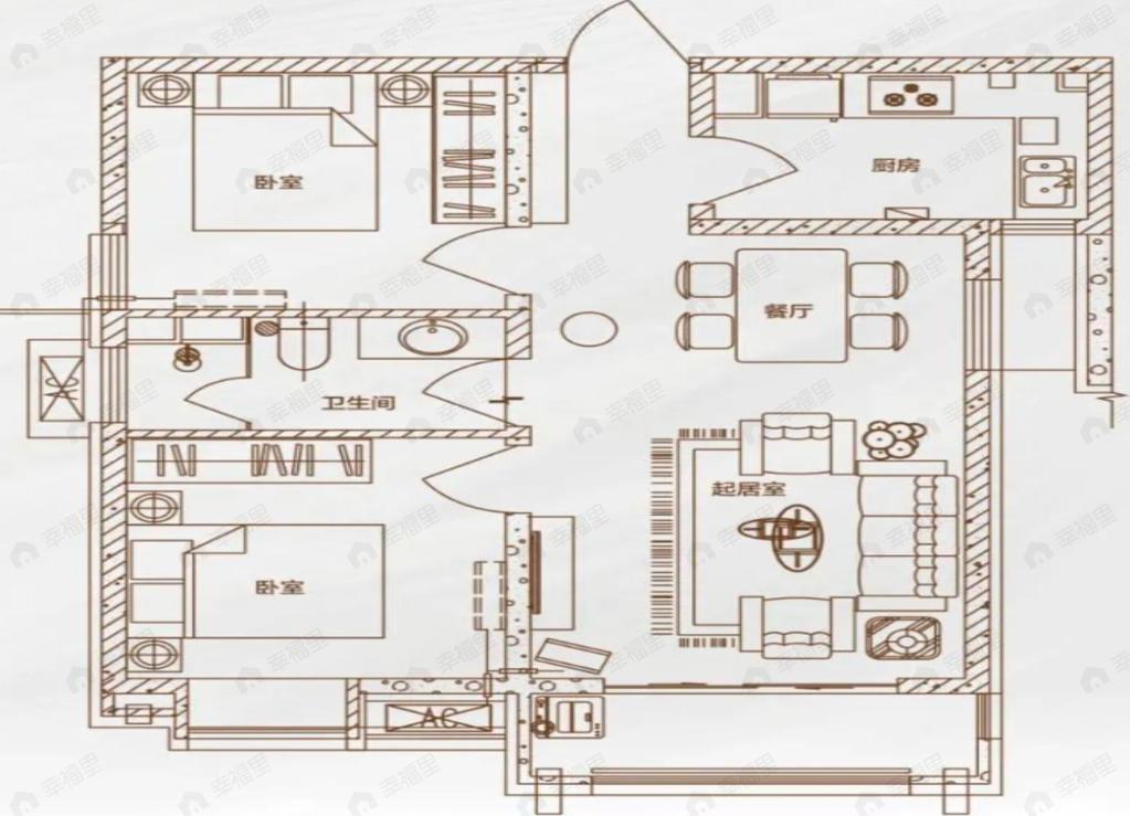 2室2厅1卫建面89平南户型图