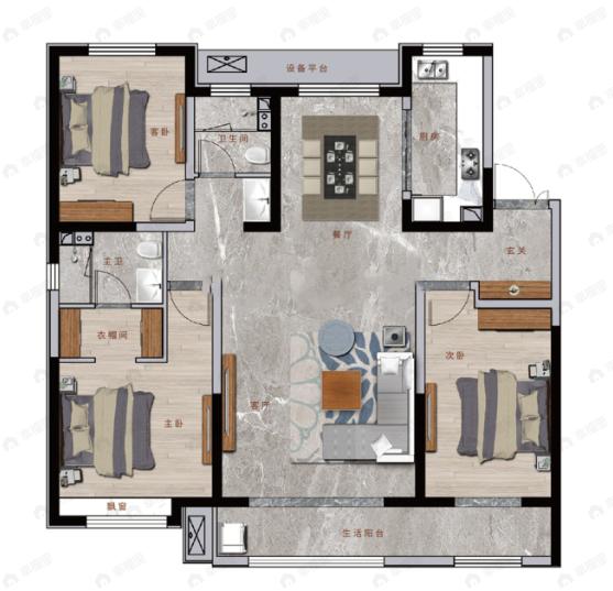 中国铁建景晟学府3室2厅2卫户型图