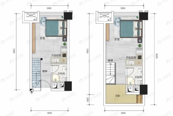 3室1厅2卫建面34平户型图