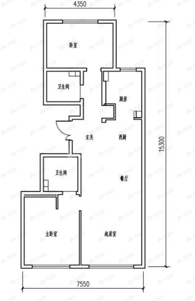 北京城建天坛府2室2厅2卫户型图