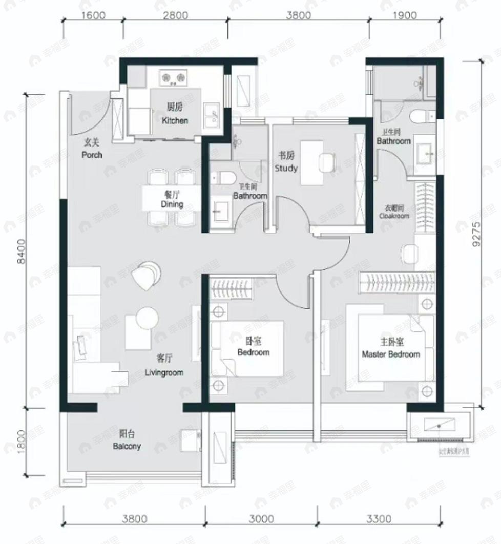翡丽西安3室2厅2卫户型图