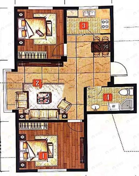 雷凯铂庭2室2厅1卫户型图