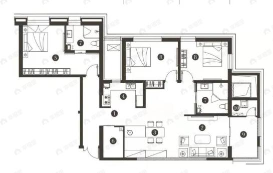 3室2厅2卫建面176平户型图