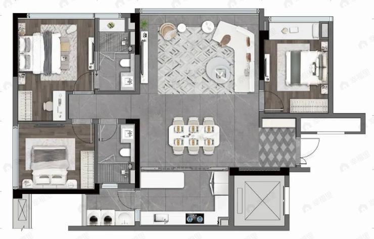 观宸3室2厅2卫户型图