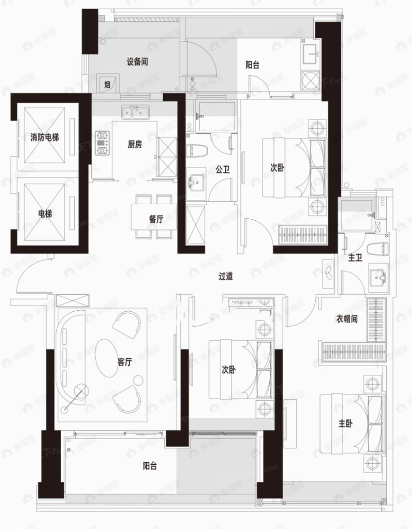 绿城武汉黄浦湾3室2厅2卫户型图