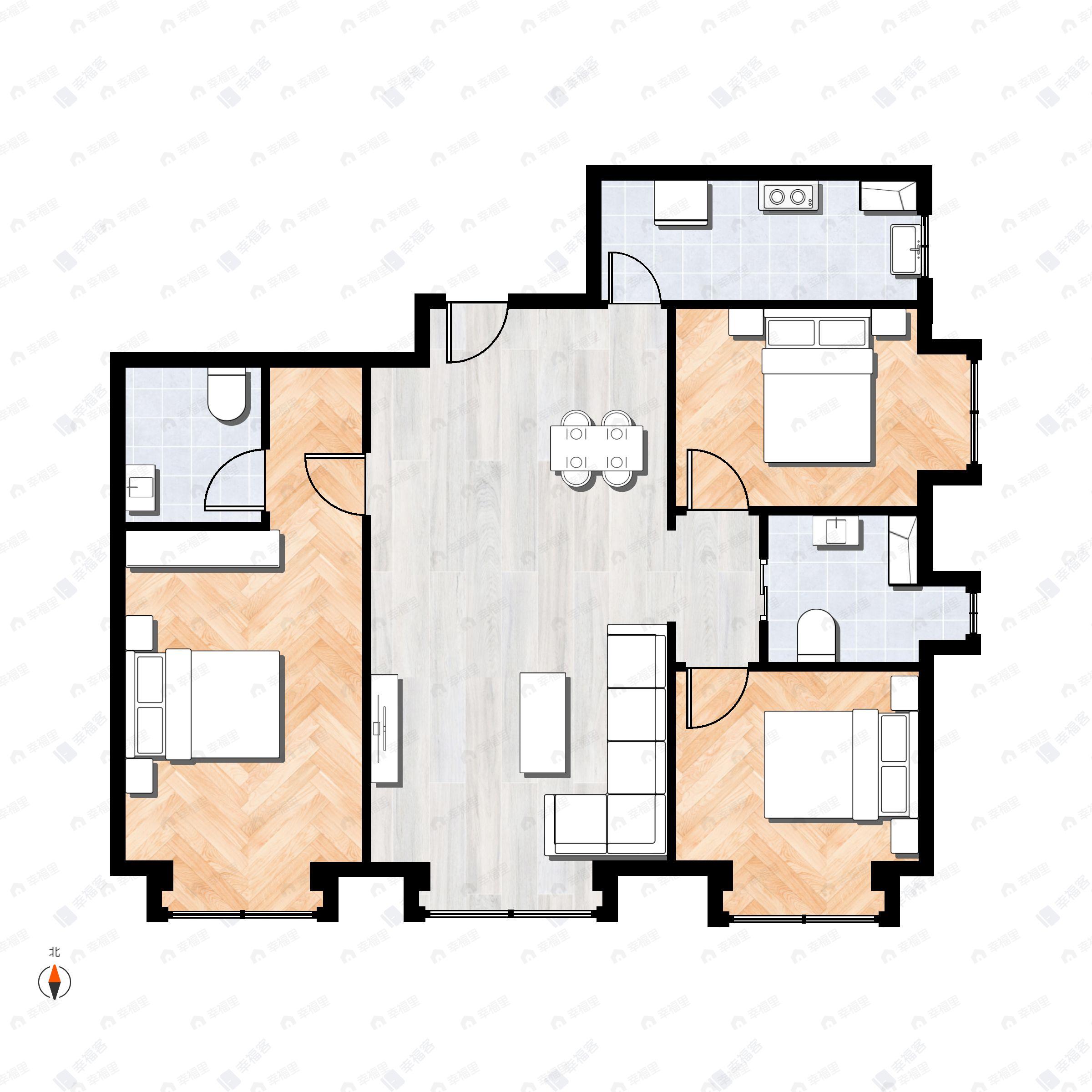 3室2厅2卫建面121平户型图