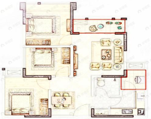3室2厅1卫建面85平户型图
