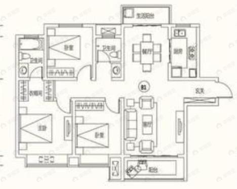 合创桂悦府3室2厅2卫户型图