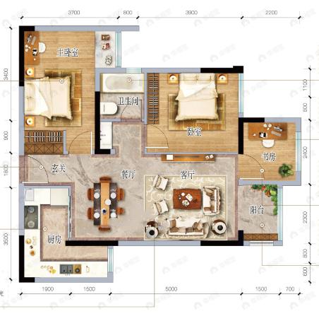 奥园玺樾东方2室2厅1卫户型图