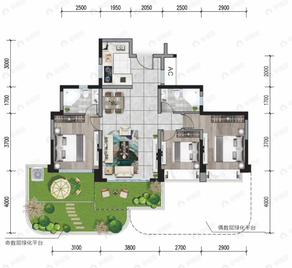 遂宁金融商业中心3室2厅2卫户型图