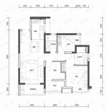 鹏瑞半山云璟3室2厅2卫户型图