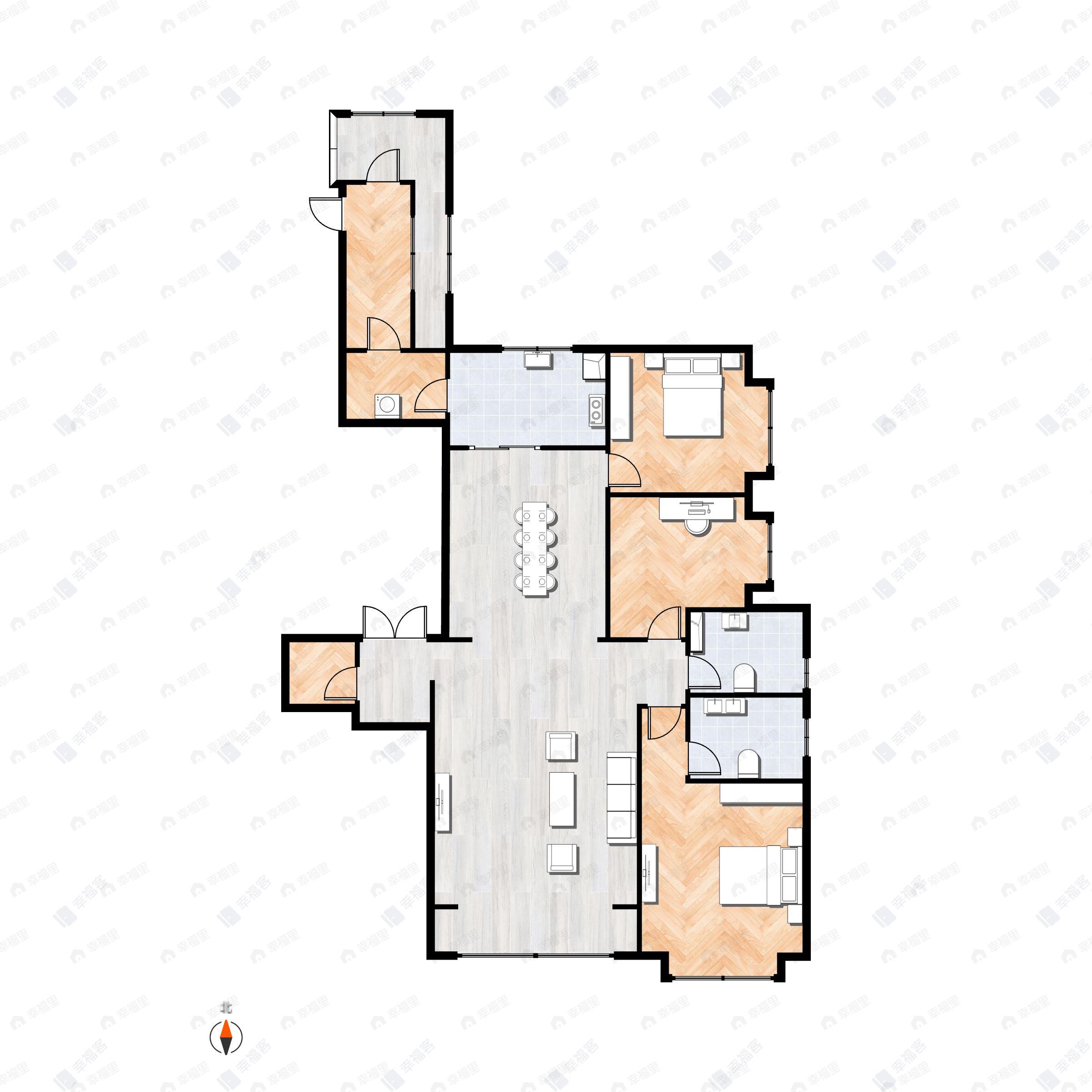 3室2厅2卫建面166m²北|南户型图