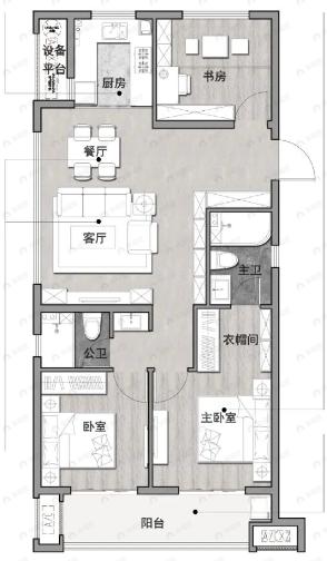 上坤碧桂园云起峰境3室2厅2卫户型图