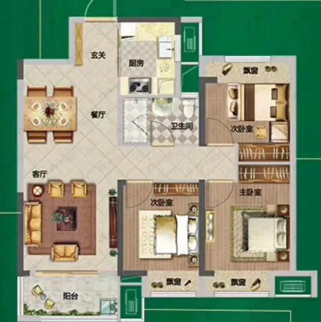 中建葛店之星3室2厅1卫户型图
