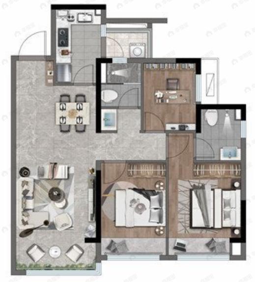 华建锦院3室2厅2卫户型图