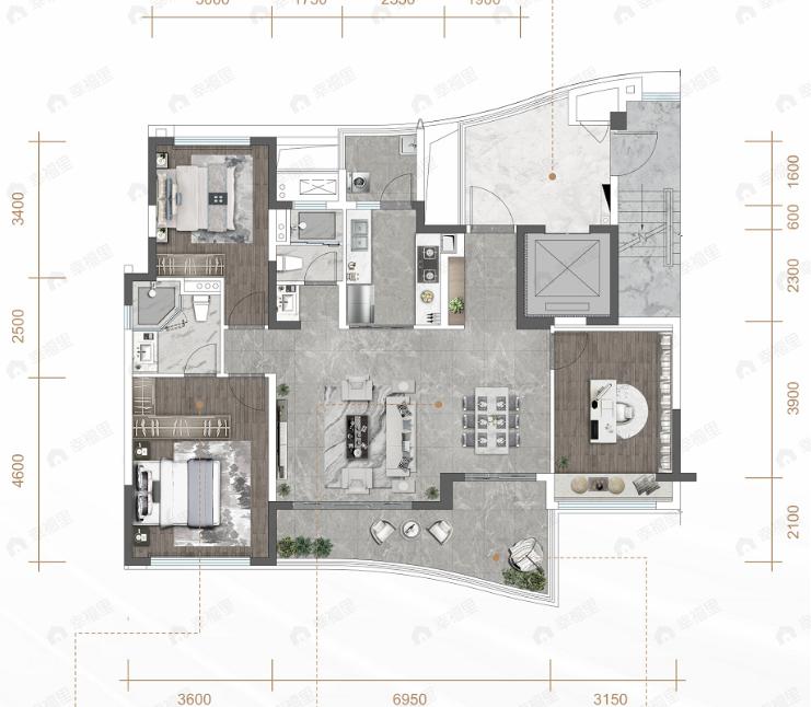 陆肖TOD麓鸣九天3室2厅2卫户型图