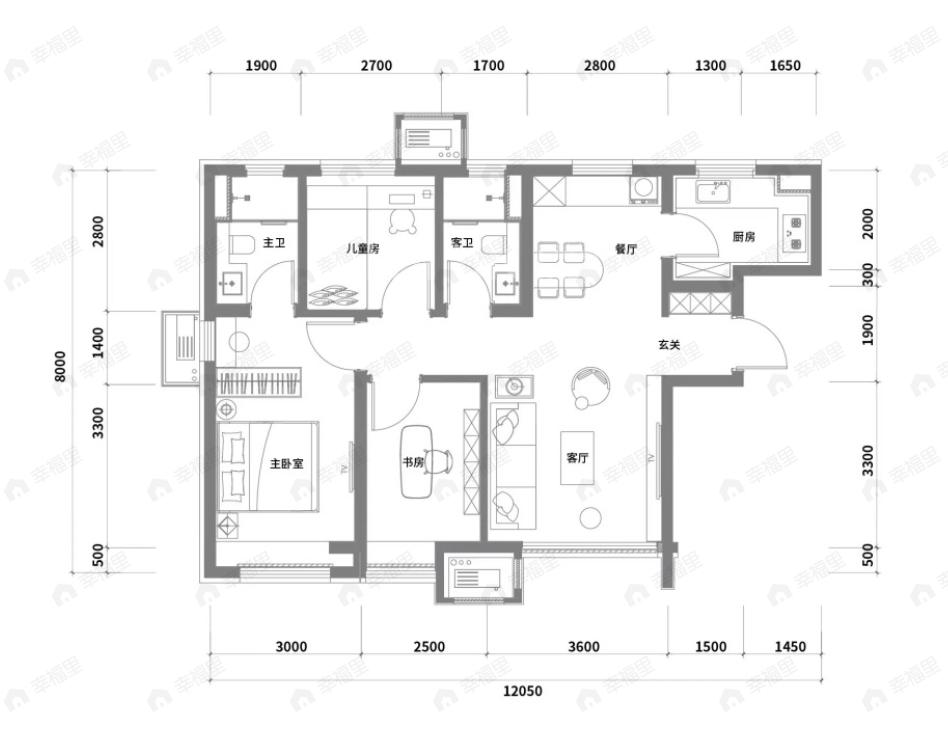 金茂长安悦3室2厅2卫户型图