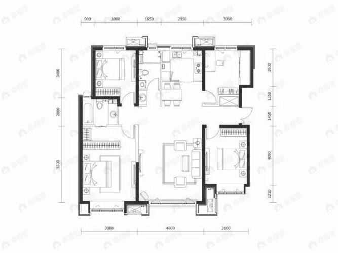 顺鑫颐和天璟4室2厅2卫户型图