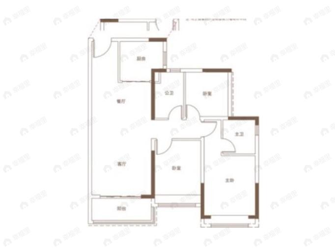 领南星河荣誉3室2厅2卫户型图
