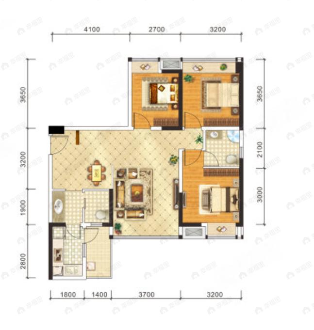 林溪康城3室2厅2卫户型图