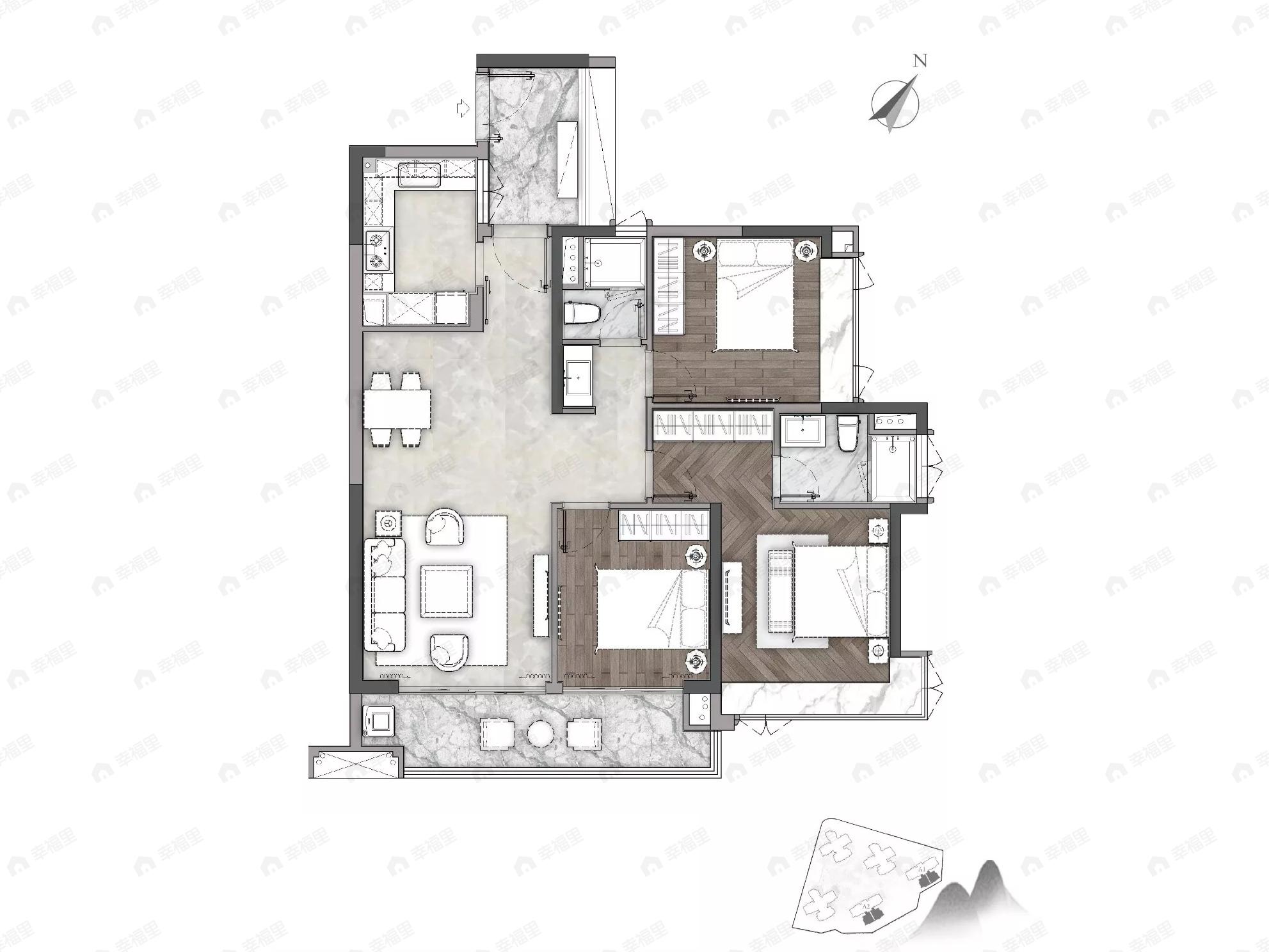 云山境3室2厅2卫户型图